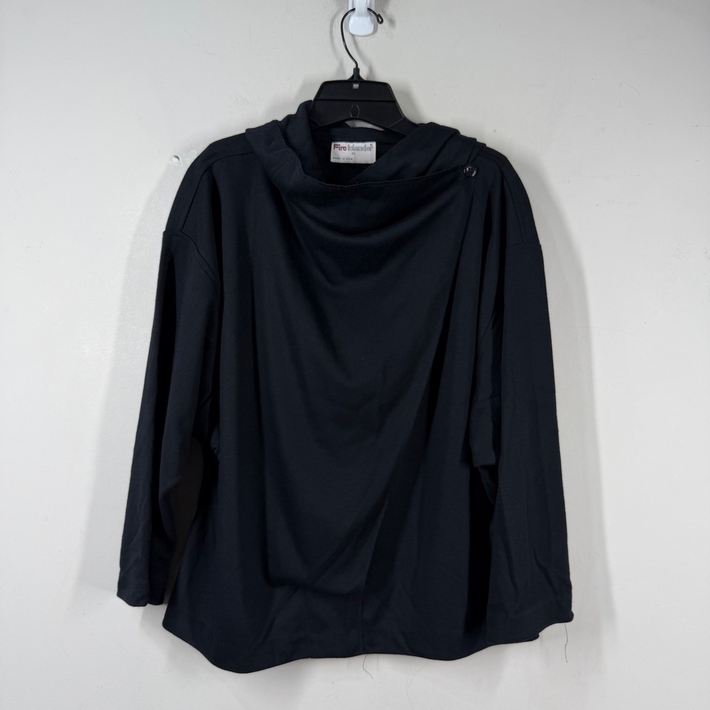 Fire Islander Vintage Black Cowl Neck Batwing Sleeve Blouse Made in USA Size 10